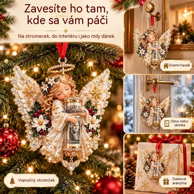 🎁5-dielna súprava, ✨ Vianočná dekorácia v tvare anjela (dá sa použiť aj ako obal na peňažný darček)