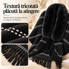 ❤️Pletené pončo s koženým golierom a strapcami 🧣 Elegantný teplý šál pre ženy na jeseň a zimu ❄️ Voľný, univerzálny sveter, ktorý zdokonaľuje postavu ✨