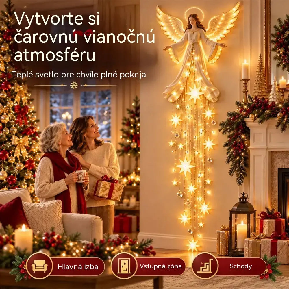 👼✨ Nástenné svietidlo s anjelom a padajúcou hviezdou | Svetelná vianočná dekorácia | LED osvetlenie s teplým svetlom do interiéru aj exteriéru 🌟