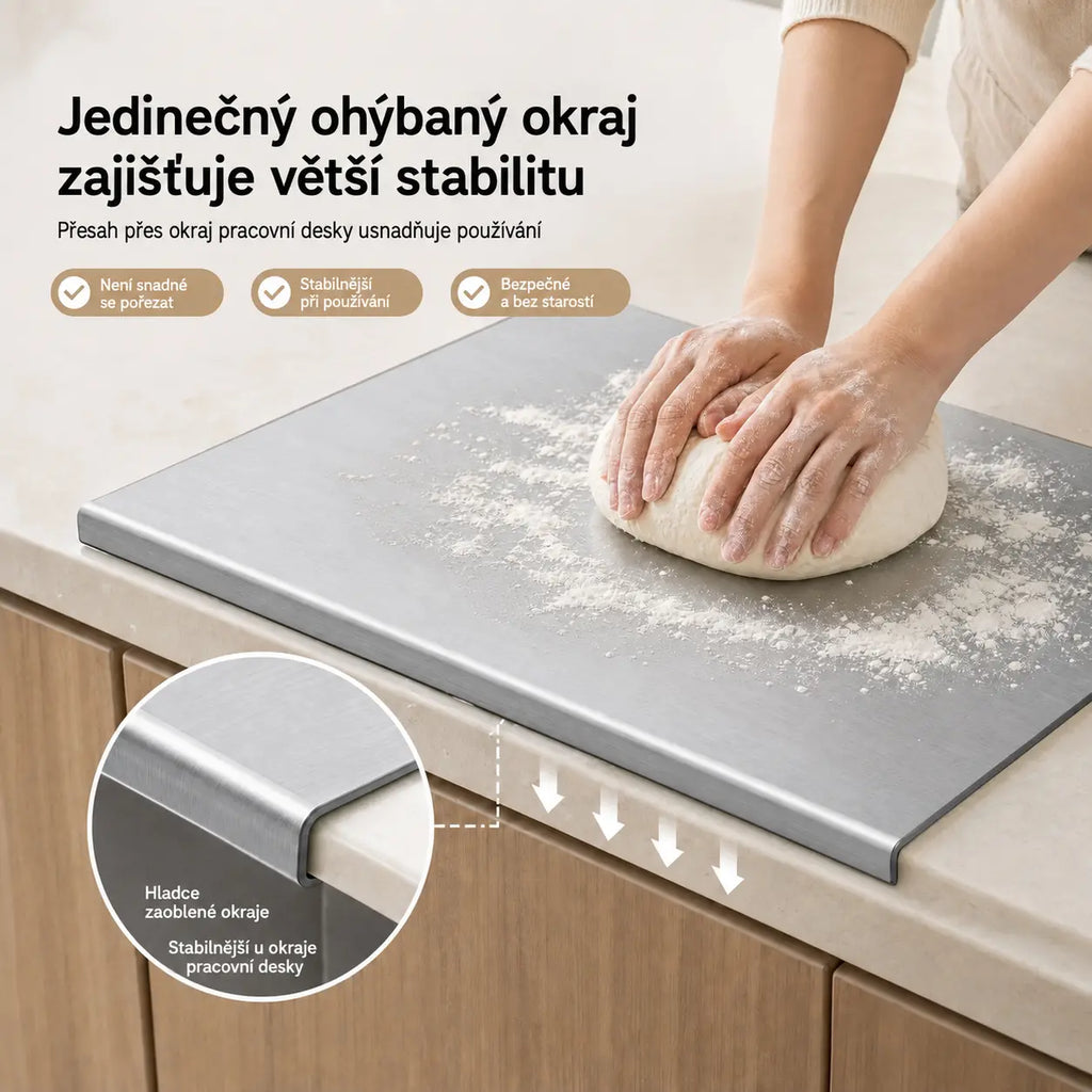 🔪【Extra silná】Krájacia doska z nerezovej ocele s ohnutým okrajom – multifunkčná a stabilná, ideálna pre profesionálnu kuchyňu aj domáce varenie! ✨