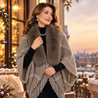 ❤️Pletené pončo s koženým golierom a strapcami 🧣 Elegantný teplý šál pre ženy na jeseň a zimu ❄️ Voľný, univerzálny sveter, ktorý zdokonaľuje postavu ✨