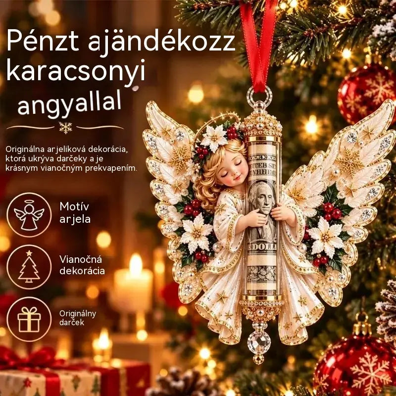🎁5-dielna súprava, ✨ Vianočná dekorácia v tvare anjela (dá sa použiť aj ako obal na peňažný darček)