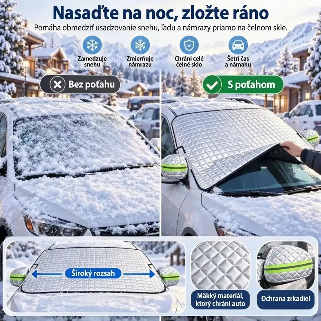 Kryt na čelné sklo auta – ochrana pred snehom a slnkom, univerzálny, hrubý, zakrýva polovicu kapoty