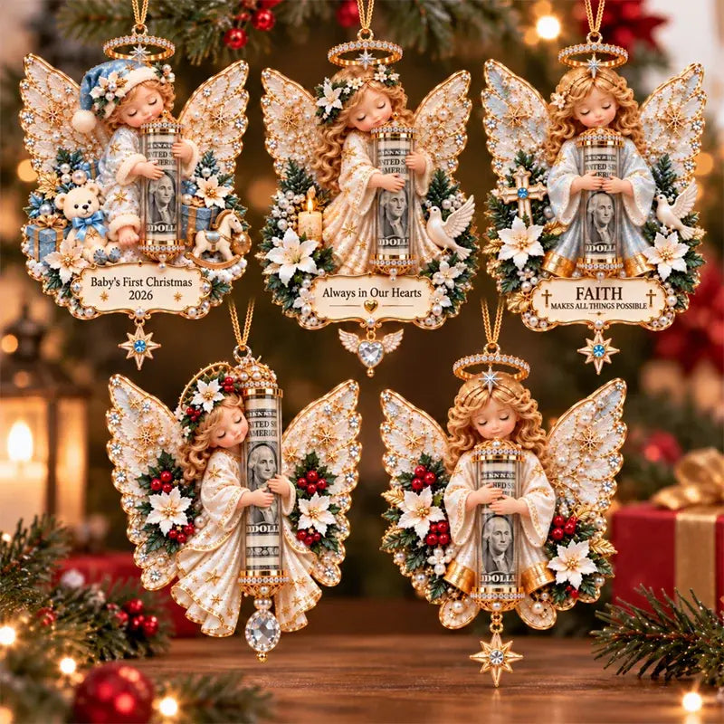 🎁5-dielna súprava, ✨ Vianočná dekorácia v tvare anjela (dá sa použiť aj ako obal na peňažný darček)