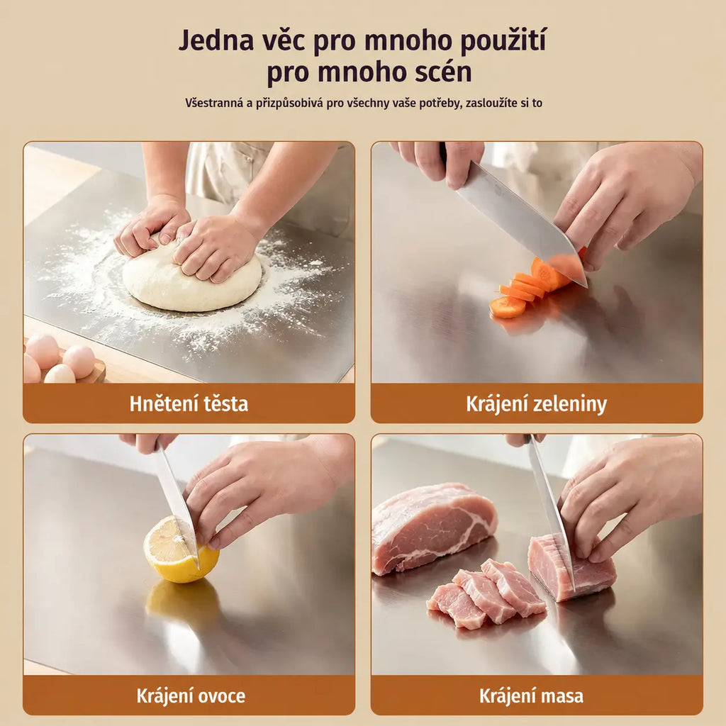 🔪【Extra silná】Krájacia doska z nerezovej ocele s ohnutým okrajom – multifunkčná a stabilná, ideálna pre profesionálnu kuchyňu aj domáce varenie! ✨
