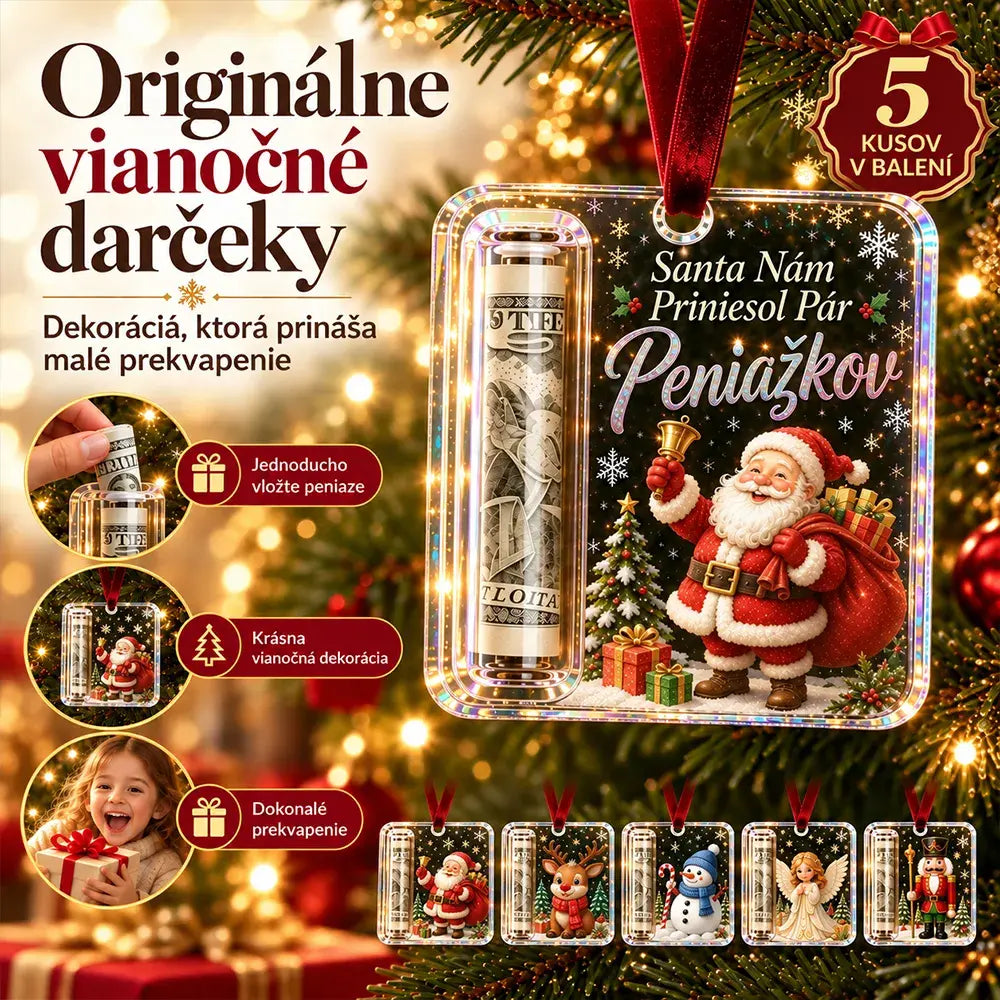 Sada 5 kusov za 22€🎄 Vianočná ozdoba na peniaze ✨ Ozdoba na vianočný stromček, ktorá ukrýva bankovky – kreatívny a prekvapivý sviatočný darček.
