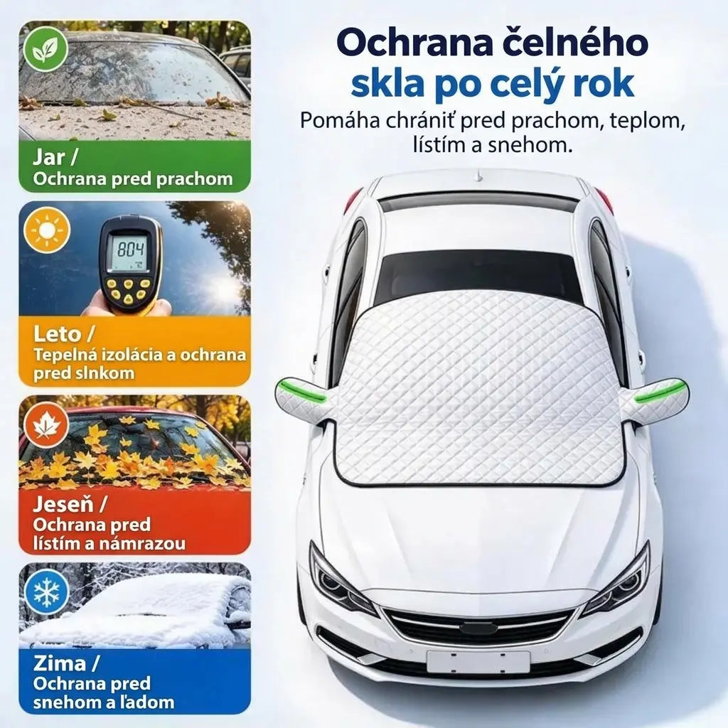Kryt na čelné sklo auta – ochrana pred snehom a slnkom, univerzálny, hrubý, zakrýva polovicu kapoty