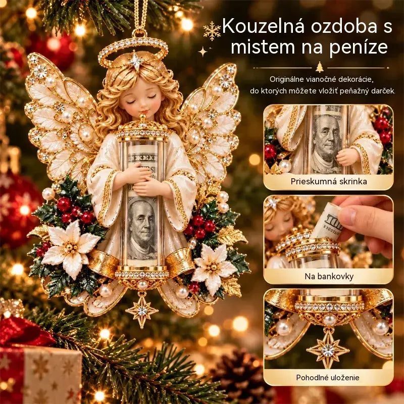 🎁5-dielna súprava, ✨ Vianočná dekorácia v tvare anjela (dá sa použiť aj ako obal na peňažný darček)